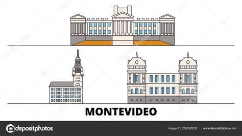 Uruguay , Montevideo flat landmarks vector illustration. Uruguay ...