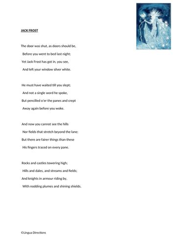 WINTER READING COMPREHENSION. JACK FROST POEM. | Teaching Resources