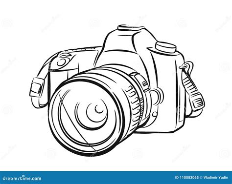 Modern Camera in Outline Style. Stock Vector - Illustration of drawn, graphic: 110083065