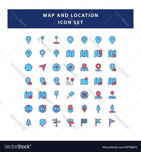 Set map and navigation icon with filled Royalty Free Vector