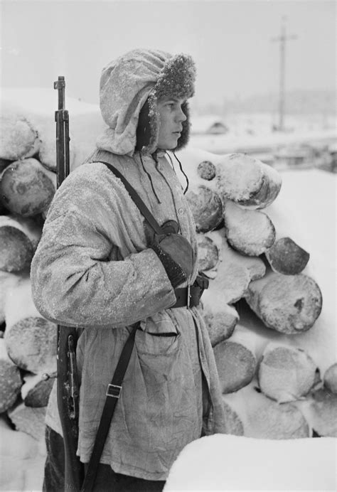 A Finnish soldier on guard duty at the White Sea Canal (January 6, 1942 ...