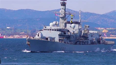 F82 HMS Somerset Entering Gibraltar Harbour - YouTube