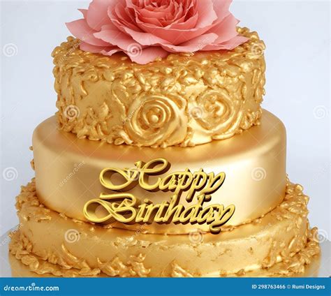 Beautiful Golden Birthday Cake with Happy Birthday Written on it Stock Photo - Image of yellow ...