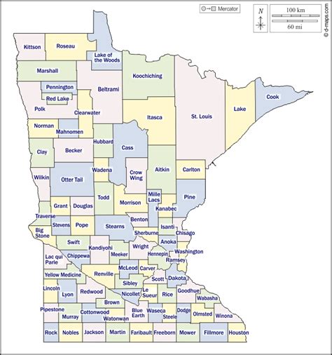 Minnesota free map, free blank map, free outline map, free base map outline, counties, names ...