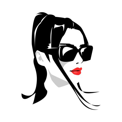 portrait of a woman with a ponytail hairstyle using glasses. vector design. silhouette. isolated ...