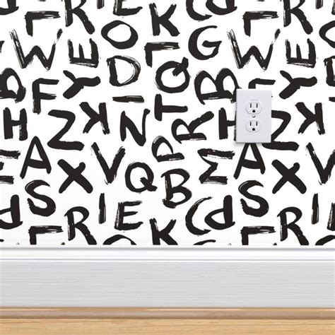 Black and White Wallpaper Alphabet Black White by Littlesmilemakers Custom Printed Removable ...