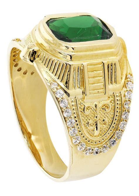 Emerald & Cz 10K Yellow Gold Mens Ring. | 7.2 Grams – FrostNYC