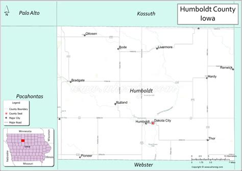 Map of Humboldt County, Iowa showing cities, highways & important places. Check Where is ...