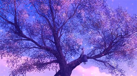 2560x1440 Anime Girl Sitting On Purple Big Tree 4k 1440P Resolution ,HD ...