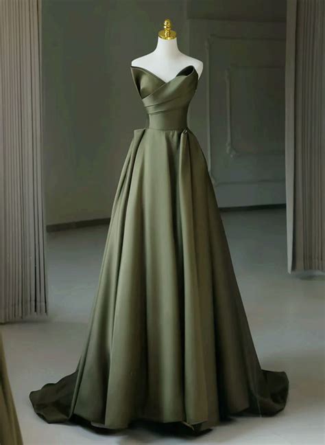 Dark Green Satin V-neckline Floor Length Prom Dress, Dark Green Party ...