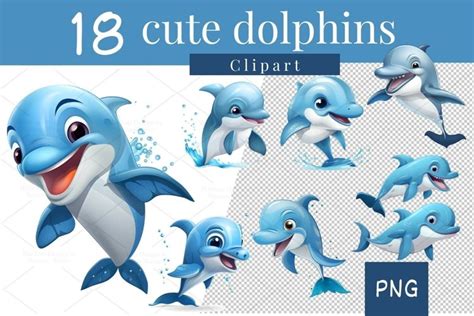 18 cute dolphin Sticker, Dolphin Clipart PNG