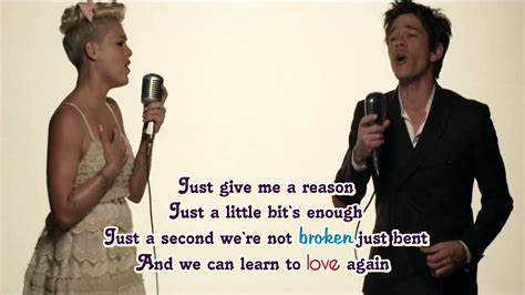 Pink feat. Nate Ruess - Just Give Me A Reason (Lyrics On Screen) - YouTube