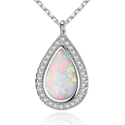 High Quality 925 Sterling Silver Jewelry New Fashion Opal Drop CZ Crystal Pendant With Necklace ...