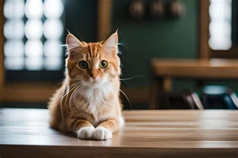 Premium AI Image | A cat is sitting on the table Realistic