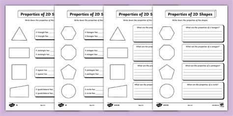 Year 2 Properties of 2D Shapes Differentiated Worksheet - Twinkl