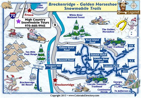 a map of the breckerridge - golden horseshoe snowmobil trail in winter