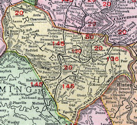 Raleigh County, West Virginia 1911 Map by Rand McNally, Beckley, Glen Morgan, Sophia, WV