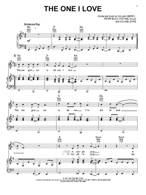 R.E.M. The One I Love Sheet Music Notes