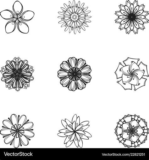 Tattoo flower icon set simple style Royalty Free Vector