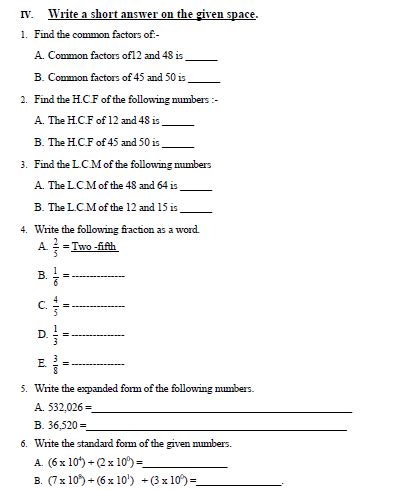 CBSE Class 3 Mathematics Revision Worksheet Set I