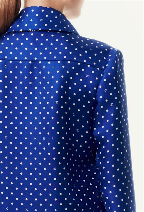 Blouse - Printed silk twill, blue & white — Fashion | CHANEL