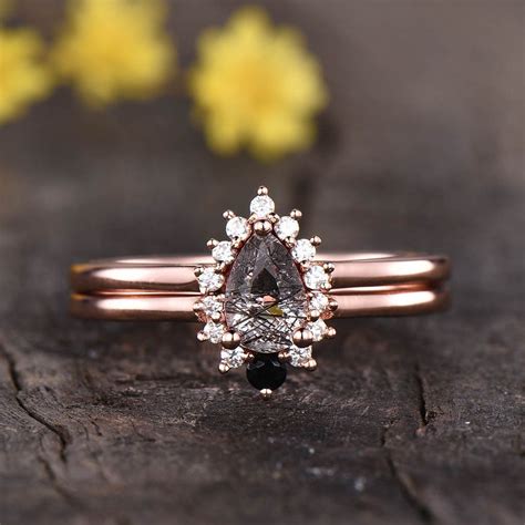 Opal Engagement Ring Set, Tourmaline Engagement Ring, Engagement Sets ...