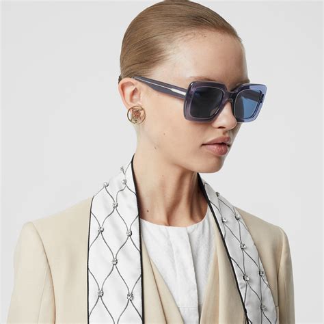 Oversized Square Frame Sunglasses in Blue - Women | Burberry United States