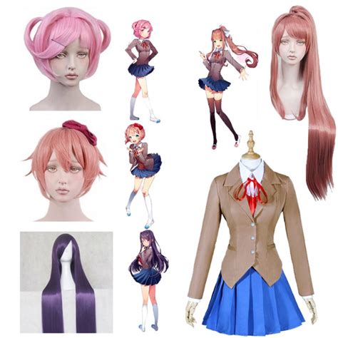 Game DDLC Doki Doki Literature Club Natsuki Wig Monika Cosplay Sayori Wigs Yuri Heat Resistant ...