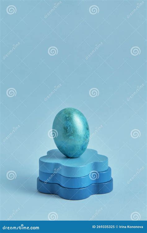 Painted Blue Egg on Wooden Round Podium. Monochrome. Stock Image - Image of painted, religion ...
