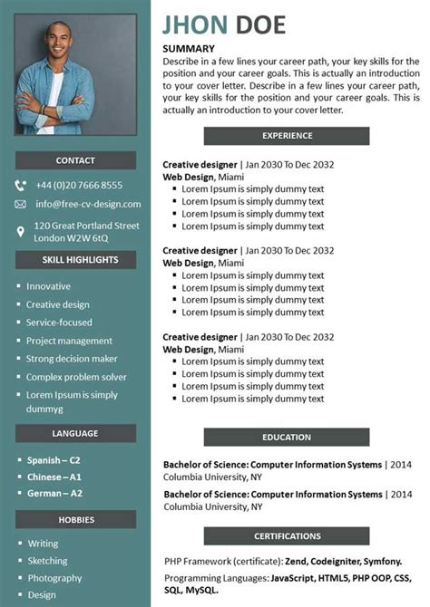 CV Template in PowerPoint Format, Direct Download For Free