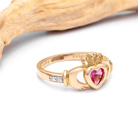 Gold July Claddagh Birthstone Ring