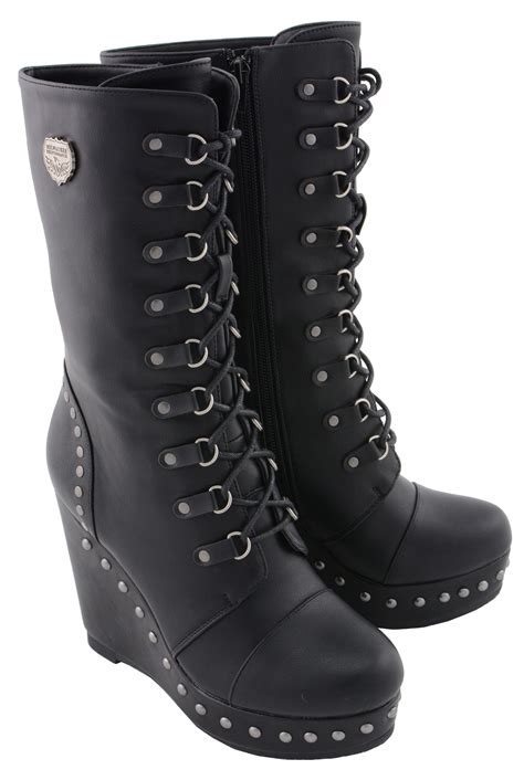 Milwaukee Performance MBL9438 Womens Black Lace-Up Boots with Platform Wedge Black - Walmart.com ...