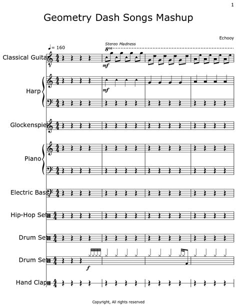 Geometry Dash Songs Mashup - Sheet music for Classical Guitar, Harp, Glockenspiel, Piano ...