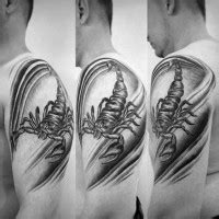 Impressive designed and detailed big black ink scorpion tail tattoo on ...