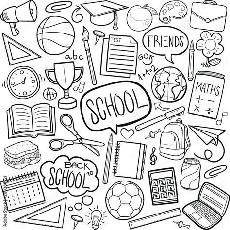 School Tools Learning Doodle Icon Hand Draw Line Art Stock Vector | Adobe Stock