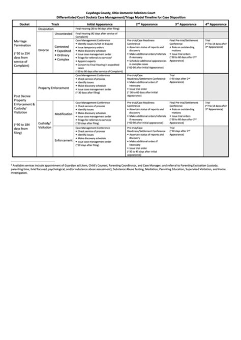 Differentiated Court Dockets Case Management/triage Model Timeline For ...