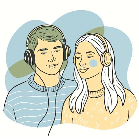 A drawing of a man and a woman with headphones | Premium AI-generated ...