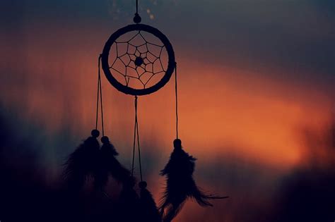 HD wallpaper: black dream catcher, silhouette of black dream catcher hanging under golden hour ...