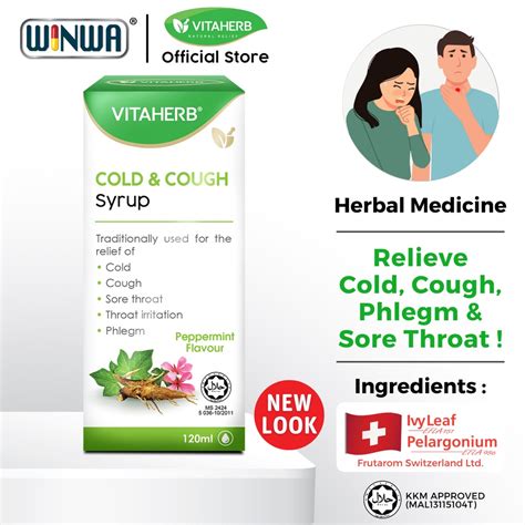 VITAHERB Cold And Cough Syrup (120ml) - For Adults Ivy Leaf For Sore ...