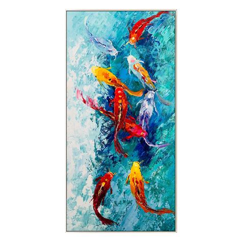 Koi Fish Artcolorful Teal Art Fisheslarge Paintingframed - Etsy