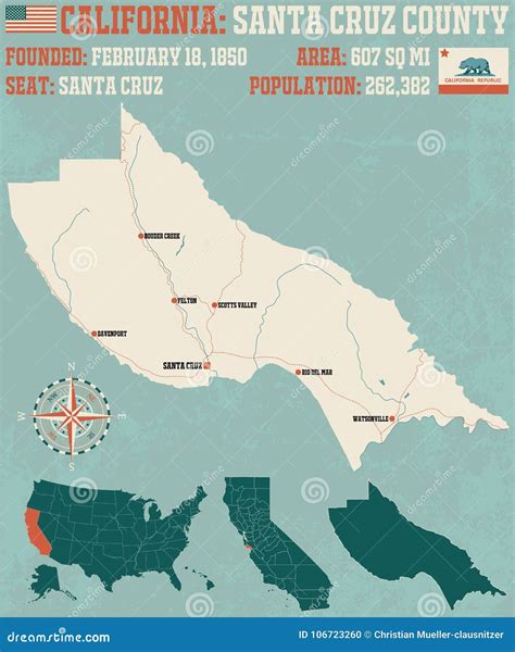 Santa Cruz County Map in California. Stock Vector - Illustration of californian, blue: 106723260