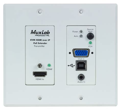 MUXLAB - HDMI/VGA/USB over IP PoE Wall Plate Transmitter, UHD-4K (White) | Techni+Contact