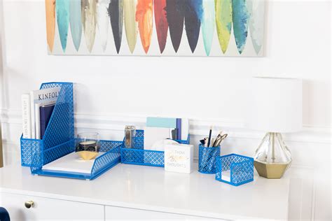 Blu Monaco Blue 5 Piece Cute Desk Organizer Set - Desk Organizers and Accessories for Women ...