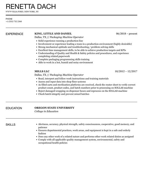 Packaging Machine Operator Resume Samples | Velvet Jobs