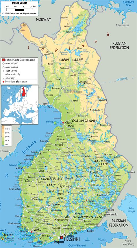 Physical Map of Finland - Ezilon Maps