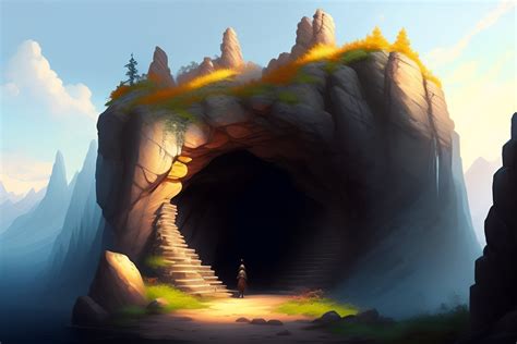 Lexica - A hidden cave entrance, fortified set on a rocky cliff face, dungeons and dragons art ...