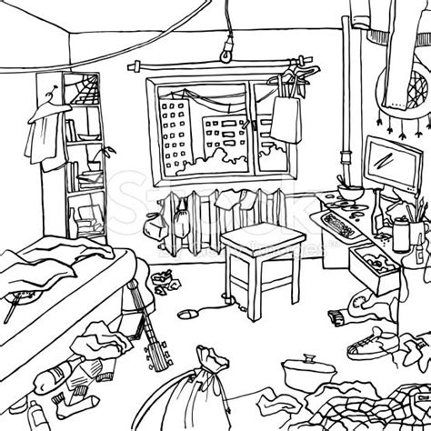 "Illustration of a room that badly nedds cleaning. There is clutter... | Messy room, Bedroom ...