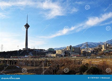 Tehran Cityscape and Milad Tower , Skyline of Tehran in Blue Sky ...