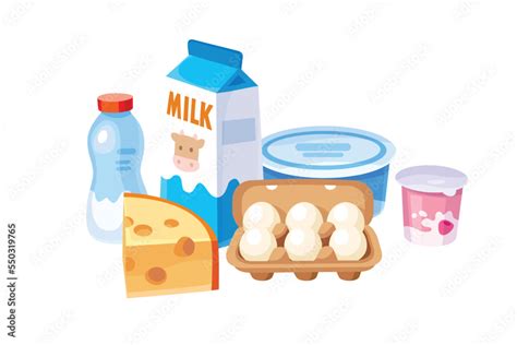 Grafika wektorowa Stock: Collection, set of cartoon vector icons of dairy, milk food and drinks ...