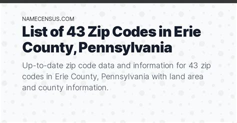 Erie County Zip Codes | List of 43 Zip Codes in Erie County, Pennsylvania